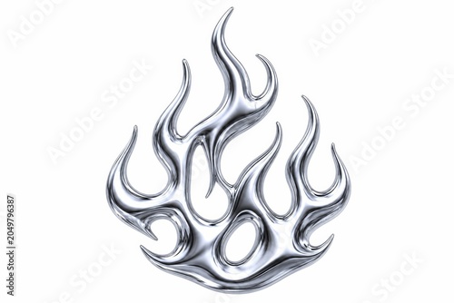 Sleek, metallic flame graphic designed with smooth, flowing curves.