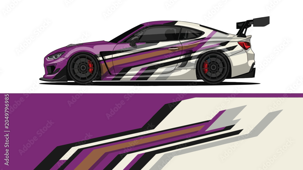 Fototapeta premium Vibrant purple race car with dynamic graphics, sleek profile and bold decals.