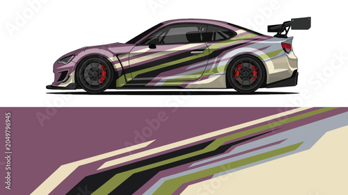 Cuadro en lienzo Stylized striped sports car illustration with aerodynamic design and dynamic motion