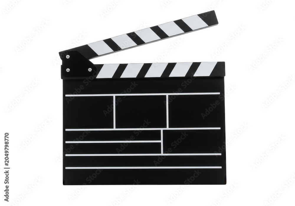 Fototapeta premium Classic film clapperboard icon with black and white stripes isolated on transparent background isolated on transparent background
