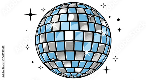 Bild auf Leinwand Sparkling Blue and Silver Disco Ball Illustration for Retro Party Celebrations a