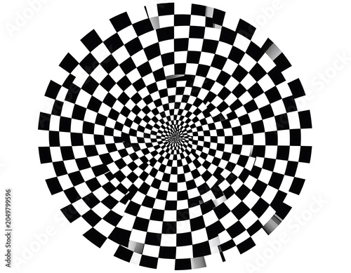 A black and white optical illusion of a spiral pattern