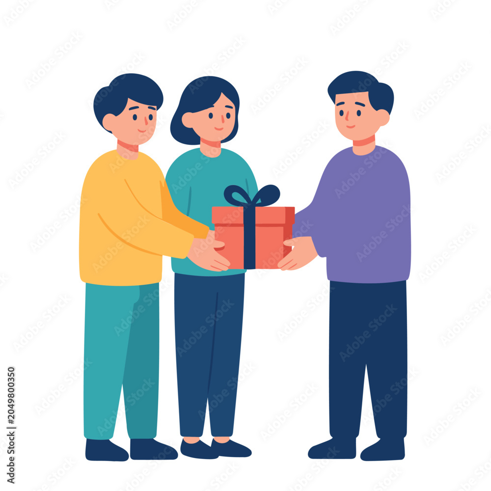 Fototapeta premium People exchanging a gift box during a celebration or special occasion with excitement and joy