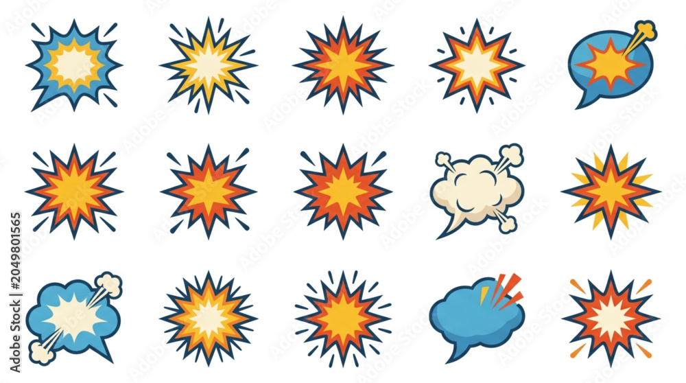 Fototapeta premium Collection of Comic Book Style Explosion and Speech Bubble Graphics.