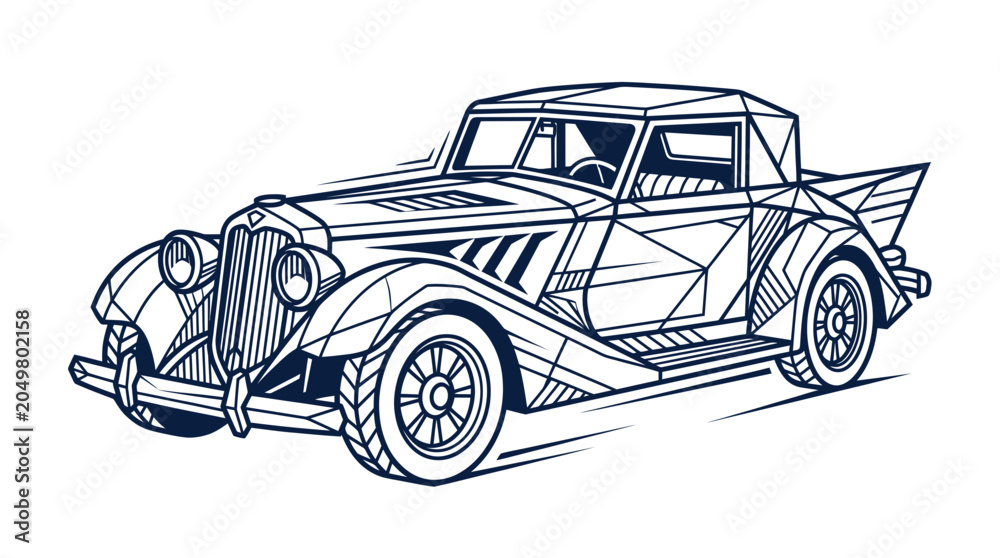Obraz premium Vintage Car Illustration - Geometric Art Deco Style Drawing
