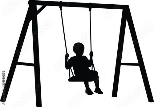 Картината върху платно Young child silhouette enjoying playtime on a swing set vector illustration