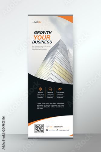 Vertical banner stand template design. modern x-banner and flag-banner advertising design element
