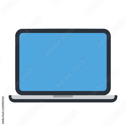 Sleek laptop with a bright blue screen is displayed against a white backdrop