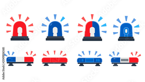 Cuadro en lienzo Set of red and blue emergency siren lights in flat vector style