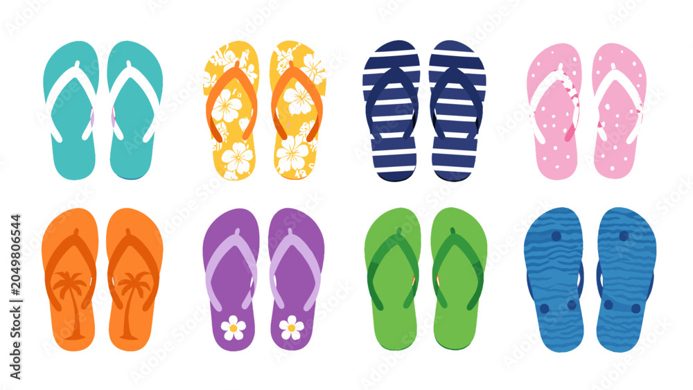 Fototapeta premium Colorful flip flop sandal collection isolated on white background