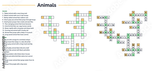 Photography Animals crossword puzzle for kids