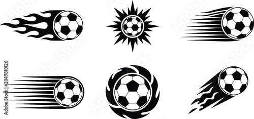 Flaming soccer ball logo silhouette vector illustration