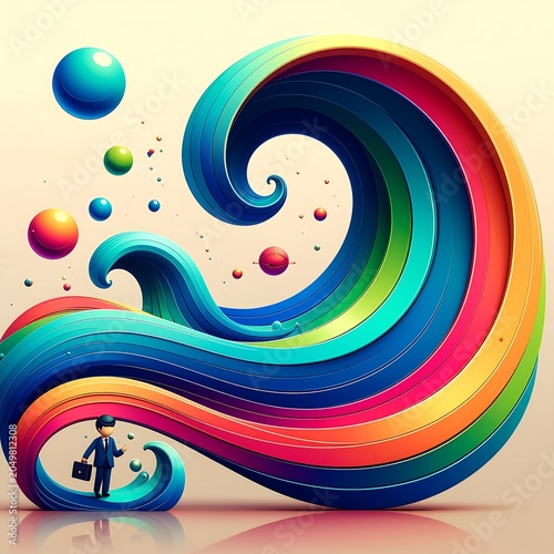 Colorful Swirling Wave with Businessman.