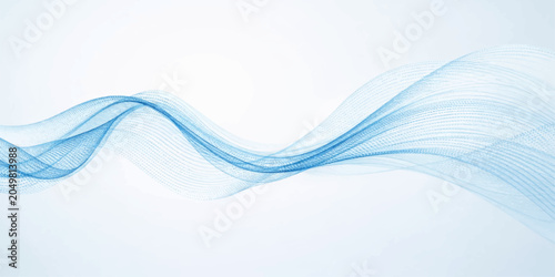 Fotografi A translucent blue wave of energy flows gracefully across a clean, bright background, suggesting movement and technology