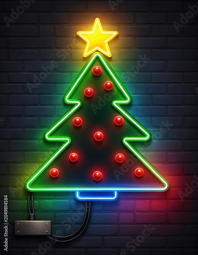 Neon Christmas Tree Wall Decoration with Star.
