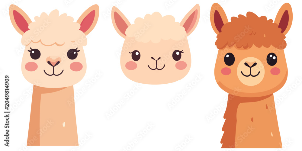 Fototapeta premium Cute Alpaca Cartoon Character Set Collection of Adorable Llama Farm Animals Vector Illustration Isolated on Transparent Background