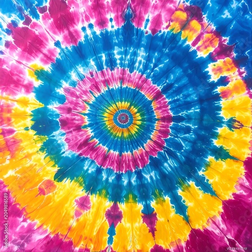 Vibrant Tie Dye Spiral Pattern with Bright Colors.