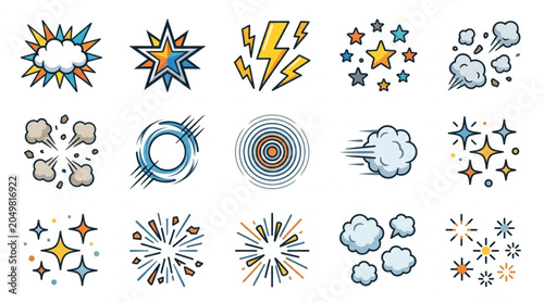 Collection of comic book style sound and motion effects.