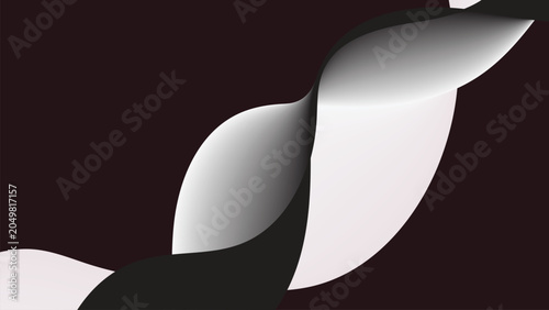 Tableau sur toile Abstract maroon ribbon wave with interwoven black white and gray curved shape