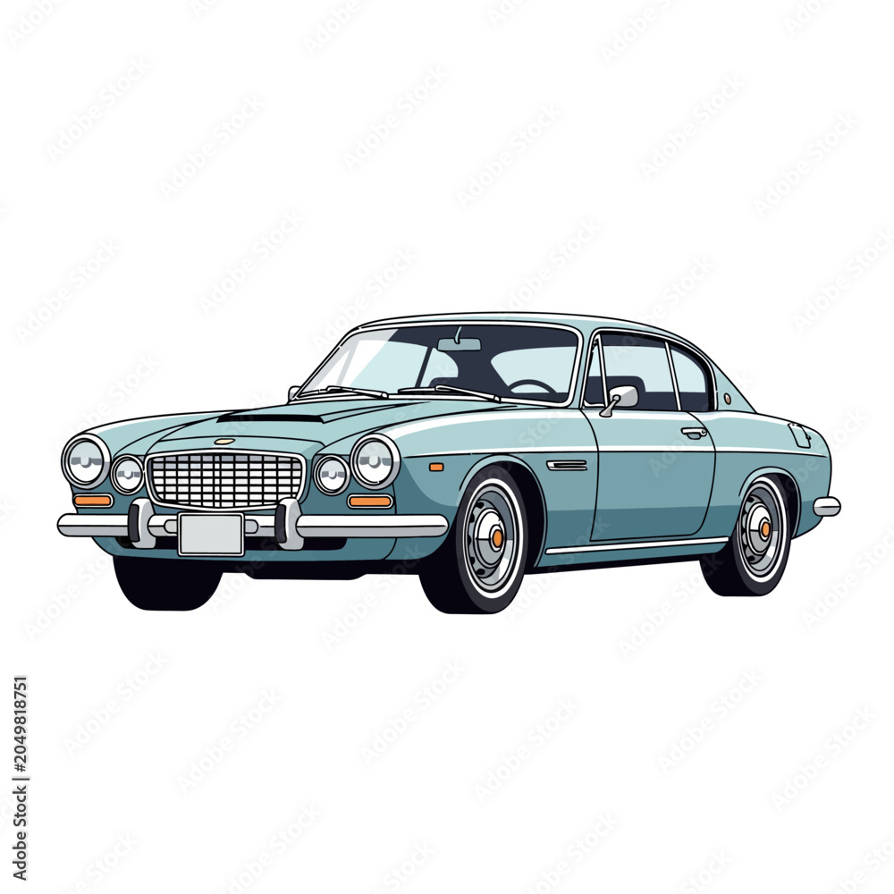 Naklejka premium Classic Blue Coupe Car Illustration, Vintage Auto Design
