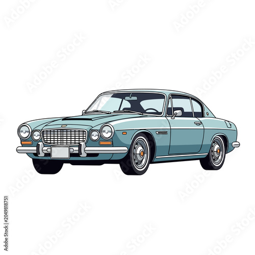 Classic Blue Coupe Car Illustration, Vintage Auto Design