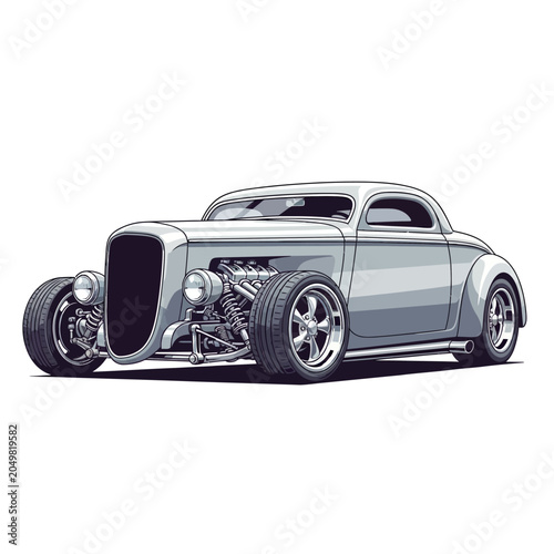 Classic Hot Rod Car Illustration - Isolated on White