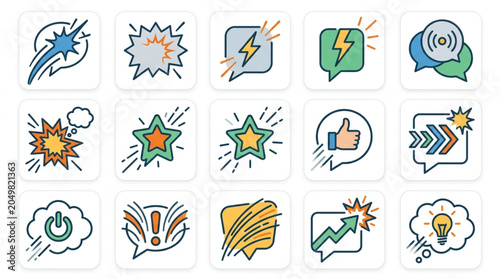 Collection of Comic Style Speech Bubbles and Icons.