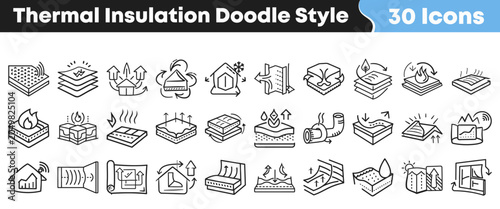 Cuadro en lienzo Hand drawn thermal insulation icons set for construction and architecture