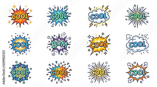 Bild auf Leinwand Collection of Cool Comic Book Style Speech Bubbles.