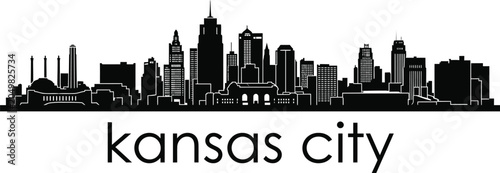 Kansas City skyline silhouette in black and white against a clean background for urban development concepts