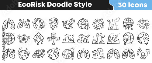 Foto Collection of hand drawn environmental risk and pollution doodle icons