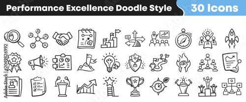 Fotografía Collection of business performance excellence icons in a hand drawn style