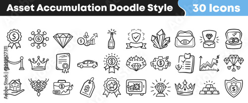 Photos Hand drawn collection of thirty asset accumulation and wealth icons