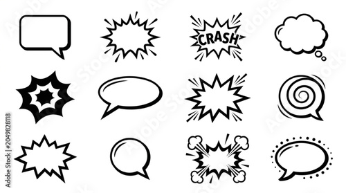 Foto Collection of Hand Drawn Comic Book Speech Bubbles and Sound Effects