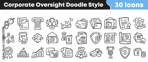 Foto Hand drawn collection of thirty corporate oversight and business icons