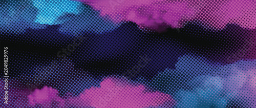 Bright neon halftone smoke clouds comic book style