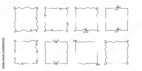 Curvy hand drawn whimsical frames smooth vintage squares set