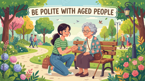 Photos Illustrative scene of a kind young woman assisting and showing politeness to an