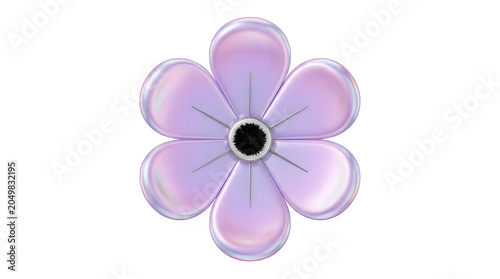 Purple flower with shiny petals isolated on transparent background