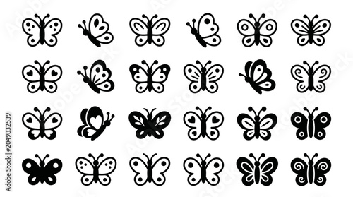 Bilde på lerret Cute butterfly line art icons with simple rounded designs.
