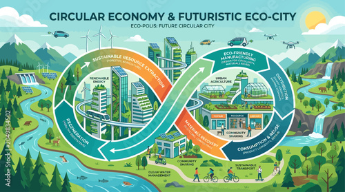 Bild auf Leinwand Conceptual Illustration of a Futuristic Sustainable Eco-City and Circular Econom