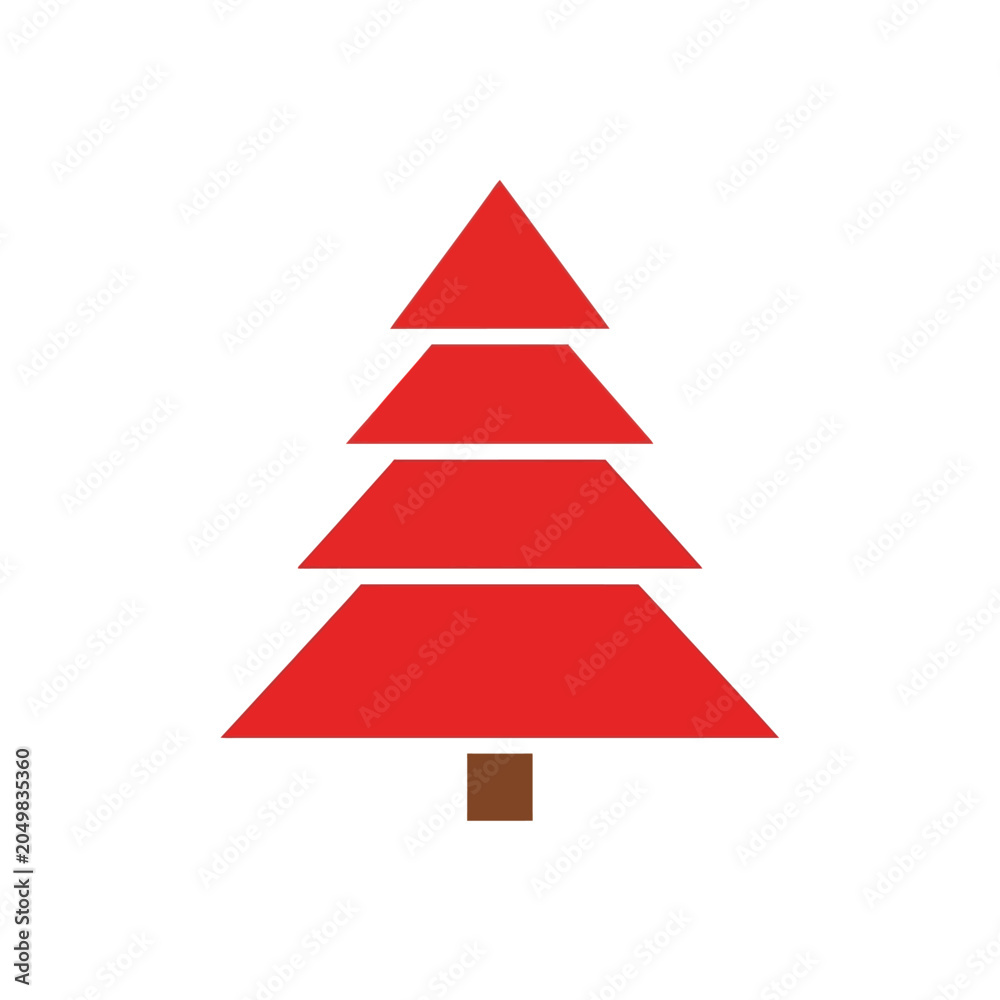 Fototapeta premium Flat red minimalist Christmas tree icon on white background