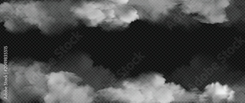 White realistic smoke clouds isolated border wide layout background