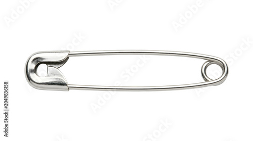 Silver metal safety pin isolated on transparent background