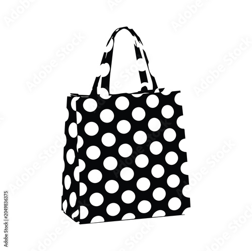 Black and white shopping bag with polka dot decorative pattern