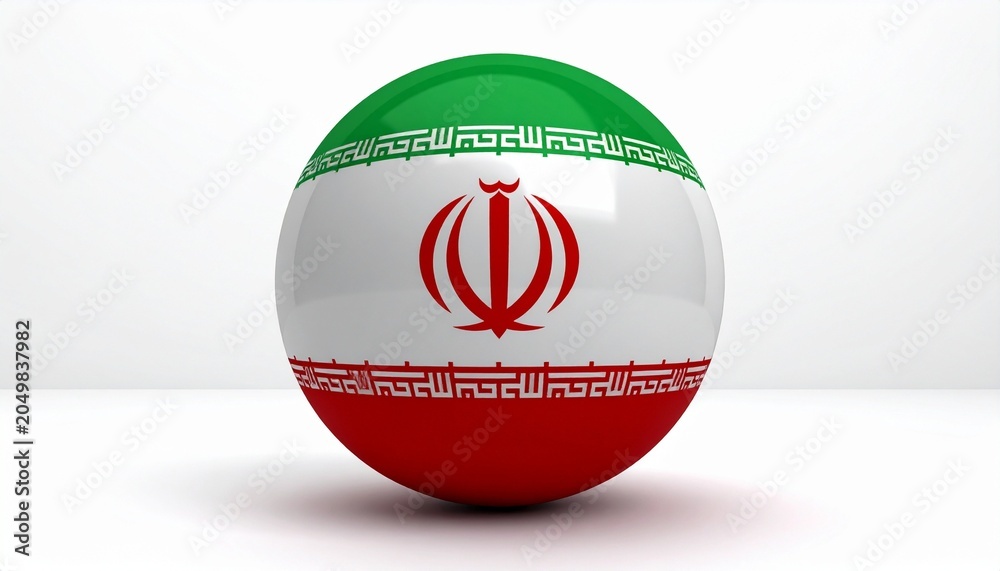 Fototapeta premium Sphere wrapped in Iran flag design, symbolizing unity, patriotism, and global presence.