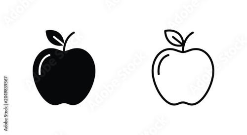 Fotografie Apple Silhouette And Outline Icon On White Background