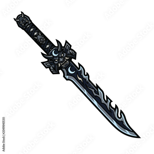 Dark Oni Demon Fantasy Sword Vector Illustration Template