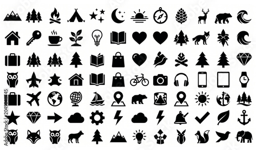 Canvas-taulu Premium Black Silhouette SVG Bundle, Modern Minimal Icon Collection, Clean Flat
