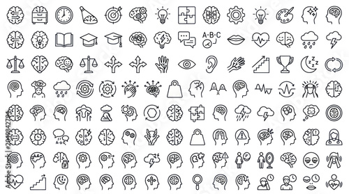 Fotografía Mental health and cognitive psychology line icons collection.